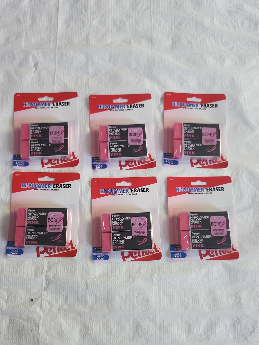 Eraser pencil Hi-Polymer Latex Free Pink non abrasive school BCRF 6 Pack x 2=12